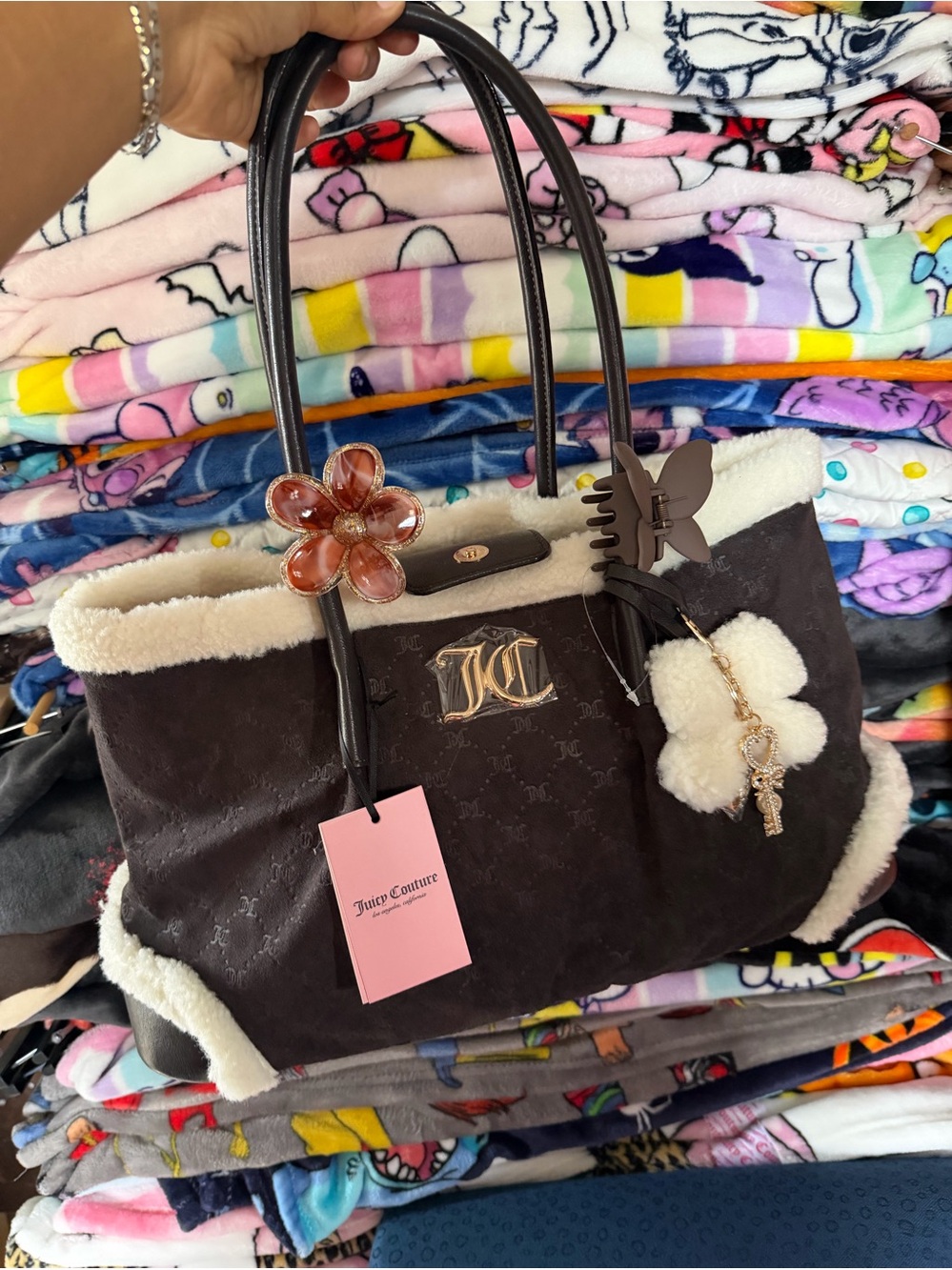 Juicy Couture Shearling Trim Tote Bag